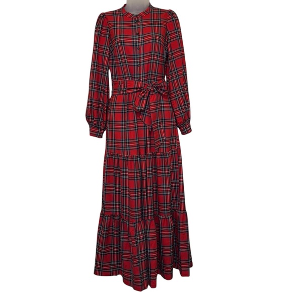 Boden Alba Check Tie Waist Long Sleeve Maxi Dress Size 2 - Picture 3 of 16